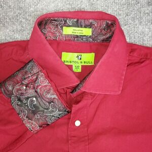bristol and bull dress shirts Bristol & Bull Mens XL 17-17.5 34/35 Button Up Dress Shirt Blue Dots L/S Career